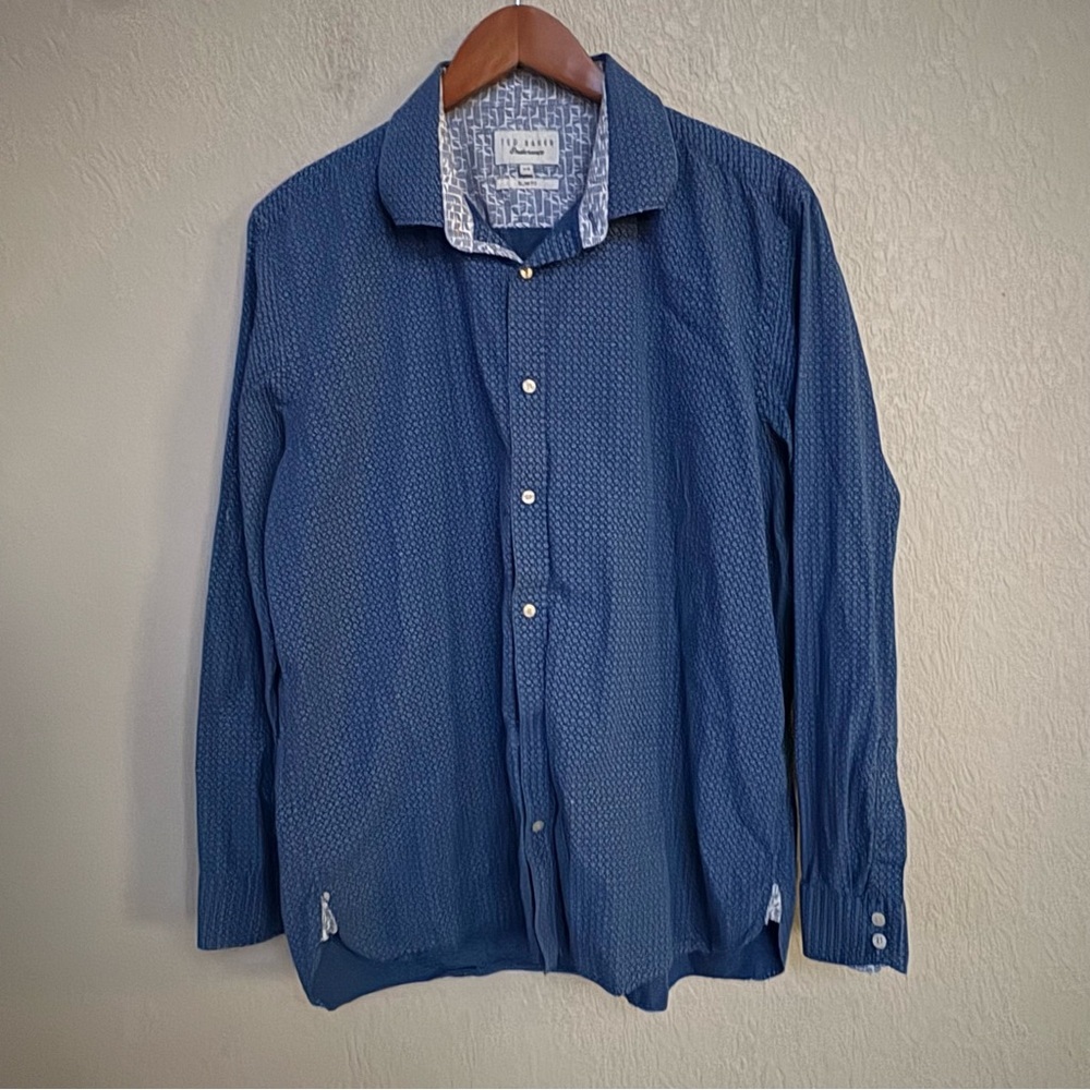 Ted Baker Endurance Men’s Blue Microprint‎ Slim Fit Button Down 17.5 Office Work
